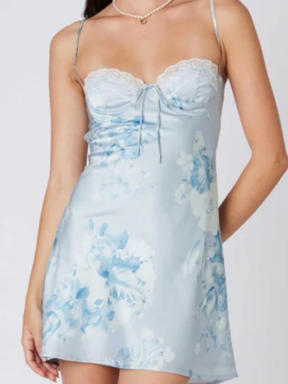 NWT Cotton Candy LA  blue floral satin mini dress size small